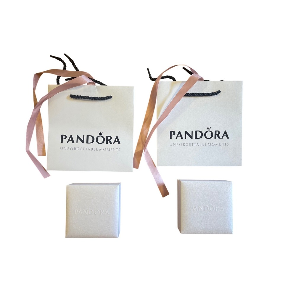 Pandora Set of 2 Jewelry Gift Boxes and Gift Bags Pink Ribbon White‎ Black EMPTY